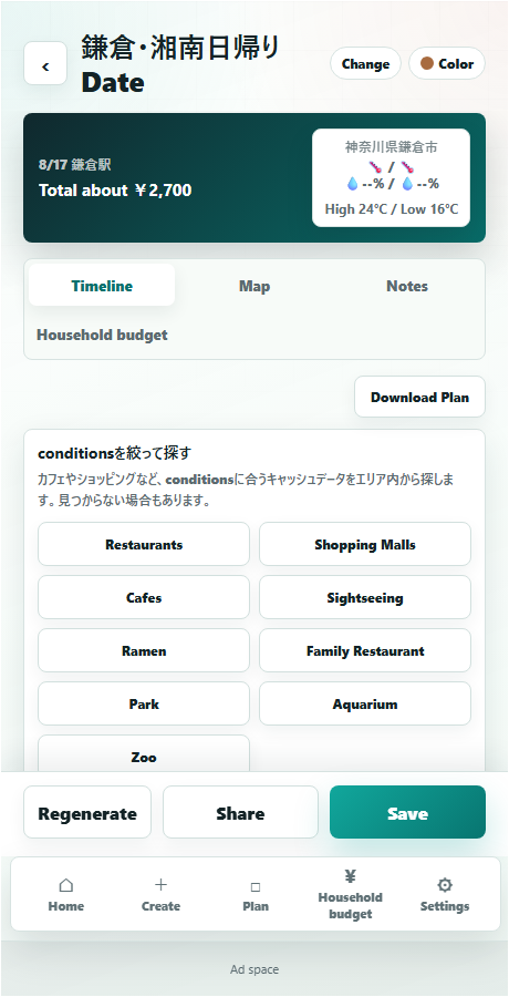 Timeline on the plan results screen